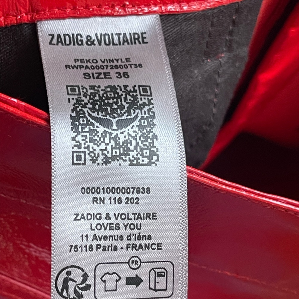 Zadig & Voltaire NWT Red Peko Vinyle 100% Lamb Leather Pant FR 36 CALL OUT - Picture 11 of 16